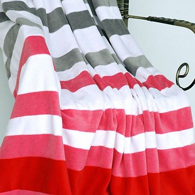 Striped Patchwork Throw Blanket Coral Fleece Sofa Bed Couch Accent Blanket