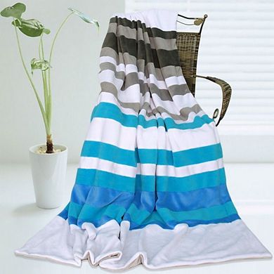 Striped Patchwork Throw Blanket Coral Fleece Sofa Bed Couch Accent Blanket
