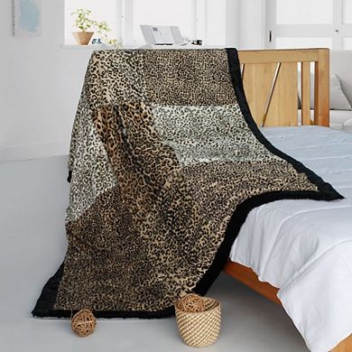Patchwork Throw Blanket Animal Print Faux Fur Fleece Bed Throw