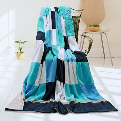 Plaid Patchwork Coral Fleece Throw Blanket Soft Lightweight for Sofa Bed Couch Travel, Everyday Use