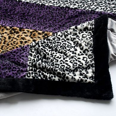 Animal Print Patchwork Throw Blanket Faux Fur Fleece Couch Bed Blanket