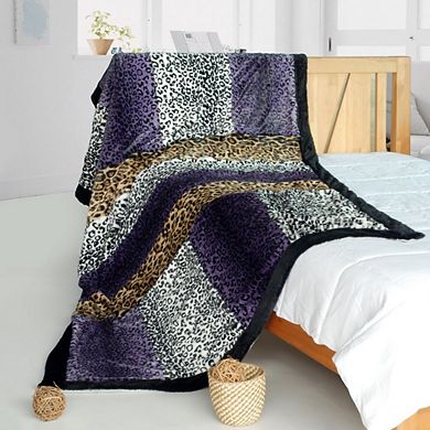 Animal Print Patchwork Throw Blanket Faux Fur Fleece Couch Bed Blanket