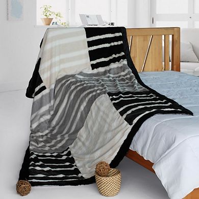 Patchwork Animal Print Throw Blanket Faux Fur Fleece Sofa Bed Accent Blanket