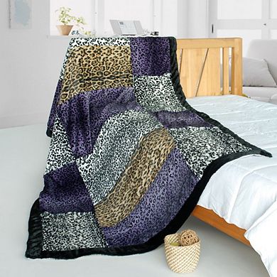 Animal Inspired Patchwork Throw Blanket Faux Fur Fleece Blanket
