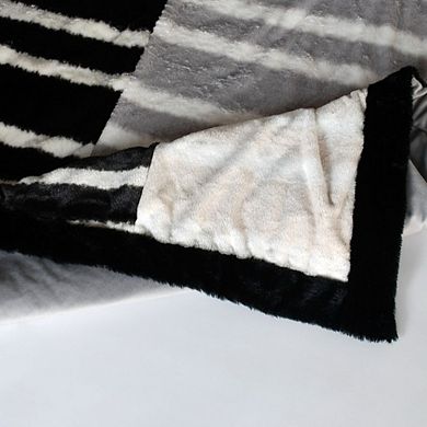 Stripe Patchwork Throw Blanket Faux Fur Fleece Bed Accent Blanket