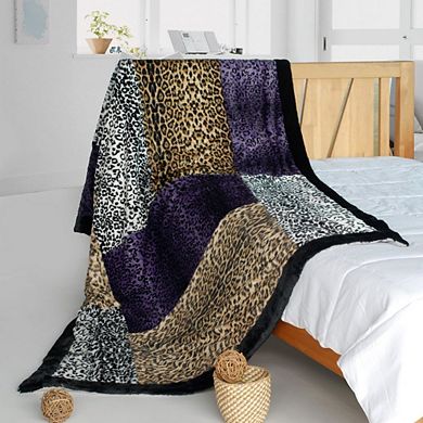 Animal Inspired Patchwork Throw Blanket Faux Fur Fleece Couch Bed Blanket