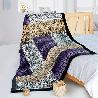 Time Patchwork Throw Blanket Faux Fur Fleece Bed Accent Blanket