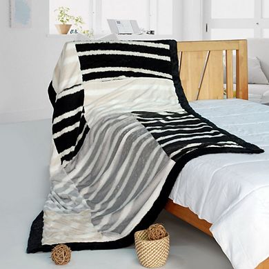 Animal Inspired Patchwork Throw Blanket Faux Fur Fleece Bed Couch Blanket