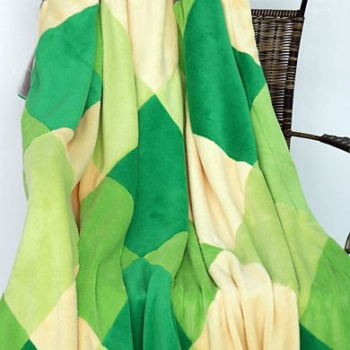 Diamond Plaid Patchwork Coral Fleece Throw Blanket, Lightweight Blanket for Sofa Bed Couch Travel