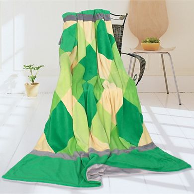 Diamond Plaid Patchwork Coral Fleece Throw Blanket, Lightweight Blanket for Sofa Bed Couch Travel