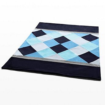 Diamond Plaid Patchwork Coral Fleece Throw Blanket, Lightweight Blanket for Sofa Bed Couch Travel