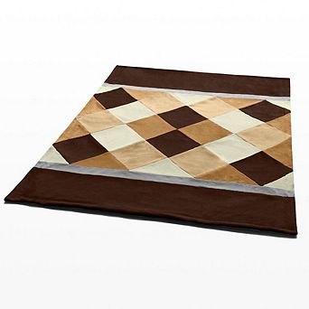 Diamond Plaid Patchwork Coral Fleece Throw Blanket, Lightweight Blanket for Sofa Bed Couch Travel