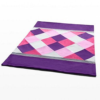 Diamond Plaid Patchwork Coral Fleece Throw Blanket, Lightweight Blanket for Sofa Bed Couch Travel