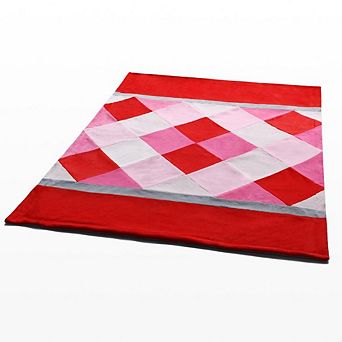 Diamond Plaid Patchwork Coral Fleece Throw Blanket, Lightweight Blanket for Sofa Bed Couch Travel