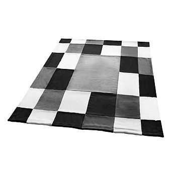 Soft Coral Fleece Plaid Throw Blanket Patchwork Design, Living Room Couch Bed Lounge Chair, Home Use