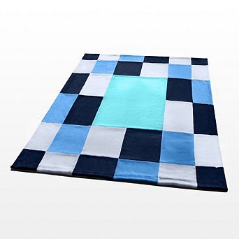 Soft Coral Fleece Plaid Throw Blanket Patchwork Design, Living Room Couch Bed Lounge Chair, Home Use