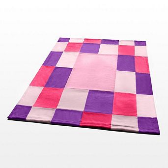 Soft Coral Fleece Plaid Throw Blanket Patchwork Design, Living Room Couch Bed Lounge Chair, Home Use