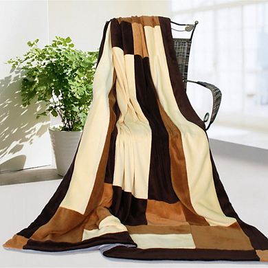 Geometric Patchwork Coral Fleece Throw Blanket Soft Lightweight Blanket for Sofa Bed Couch