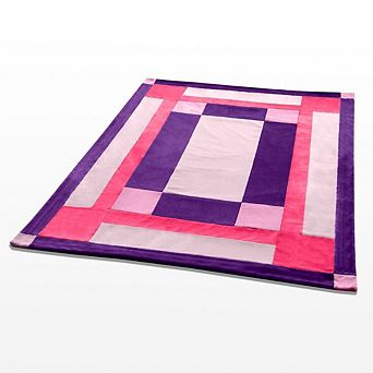 Geometric Patchwork Coral Fleece Throw Blanket Soft Lightweight Blanket for Sofa Bed Couch