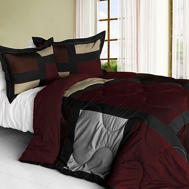 Quilt Comforter Set Patchwork Design Reversible Microfiber Bedding Set