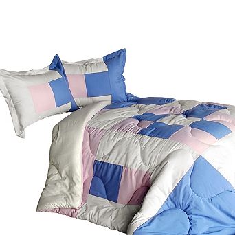 Patchwork Comforter Set Reversible Quilted Bedding with Sham for Dorm