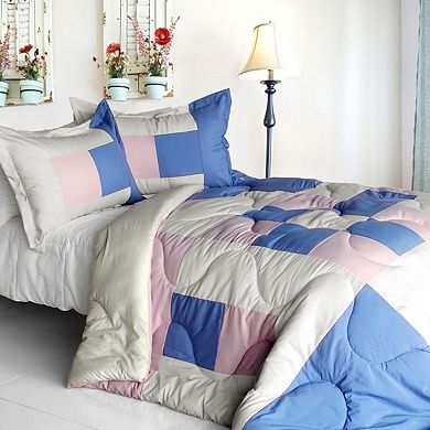 Patchwork Comforter Set Reversible Quilted Bedding with Sham for Dorm