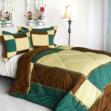 Reversible Comforter Set Patchwork Quilt Microfiber Bedding Down Alternative