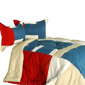 Full Queen Reversible Comforter Set Patchwork Quilt Bedding Down Alternative Fill