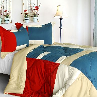 Full Queen Reversible Comforter Set Patchwork Quilt Bedding Down Alternative Fill