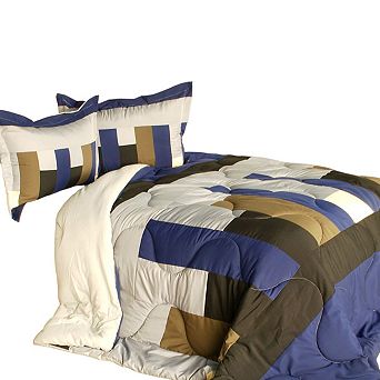 Reversible Comforter Set Patchwork Quilt Microfiber Bedding Down Alternative