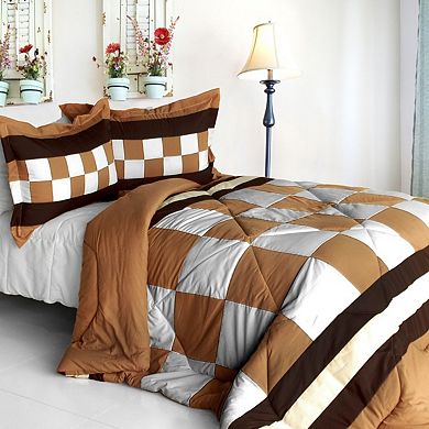 Patchwork Comforter Set Reversible Quilted Bedding with Sham Dorm Room