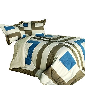 Full Queen Patchwork Comforter Set Reversible Microfiber Bedding with 2 Shams