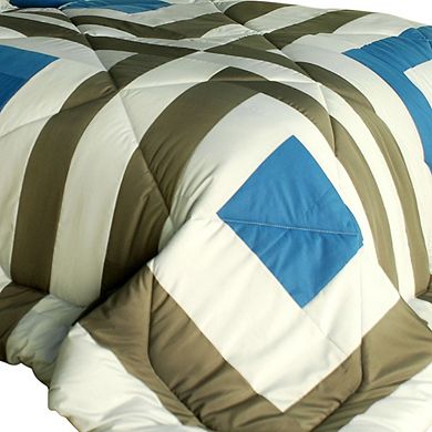 Full Queen Patchwork Comforter Set Reversible Microfiber Bedding with 2 Shams