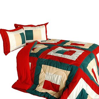 Full Queen Patchwork Comforter Set Reversible Quilted Bedding with Shams