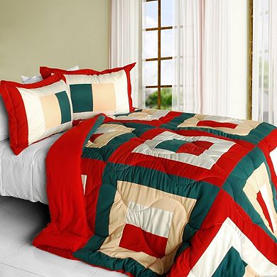 Full Queen Patchwork Comforter Set Reversible Quilted Bedding with Shams