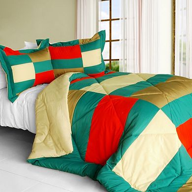 Reversible Comforter Set Patchwork Quilt Microfiber Bedding Down Alternative