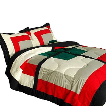 Patchwork Comforter Set Reversible Microfiber Quilt Bedding with Sham