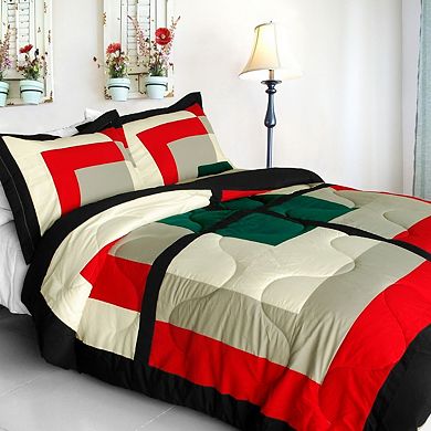 Patchwork Comforter Set Reversible Microfiber Quilt Bedding with Sham