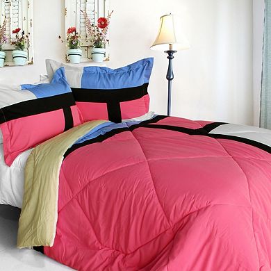 Quilted Patchwork Comforter Set with Shams, Reversible Microfiber Bedding, Down Alternative