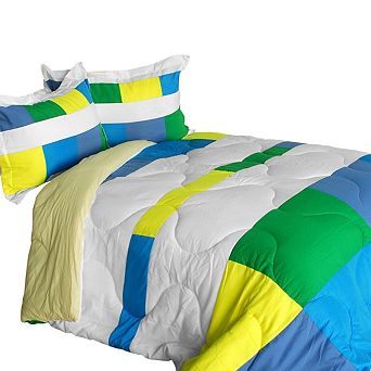 Quilted Patchwork Comforter Set with Coordinated Shams, Reversible Microfiber Bedding
