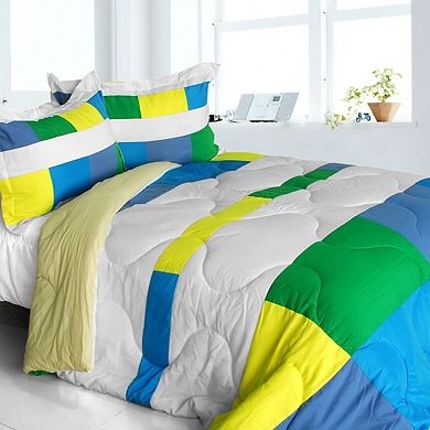 Quilted Patchwork Comforter Set with Coordinated Shams, Reversible Microfiber Bedding