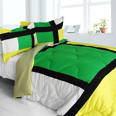 Patchwork Comforter Set with 2 Shams, Reversible Quilted Microfiber Bedding