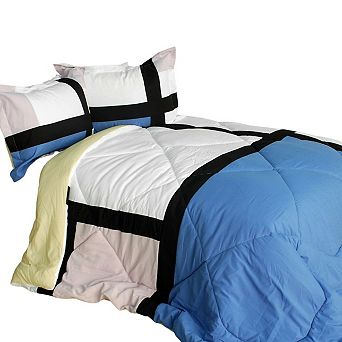 Patchwork Comforter Set with 2 Shams, Reversible Quilted Microfiber Bedding