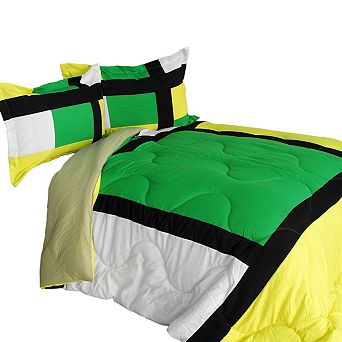 Patchwork Comforter Set with 2 Shams, Reversible Quilted Microfiber Bedding