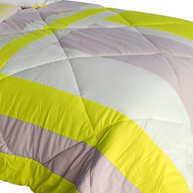Patchwork Quilted Comforter Set with Sham, Reversible Microfiber Bedding, Down Alternative Fill