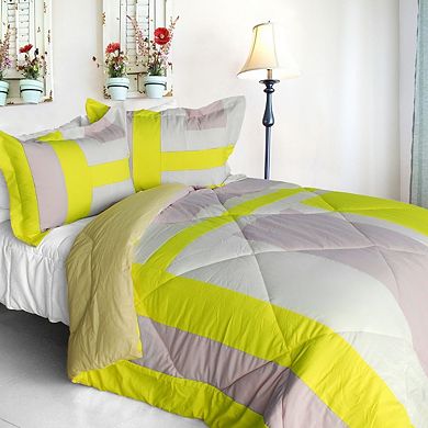 Patchwork Quilted Comforter Set with Sham, Reversible Microfiber Bedding, Down Alternative Fill