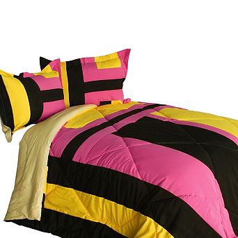 Patchwork Quilted Comforter Set with Sham, Reversible Microfiber Bedding, Down Alternative Fill