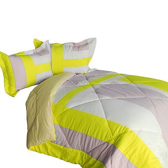 Patchwork Quilted Comforter Set with Sham, Reversible Microfiber Bedding, Down Alternative Fill
