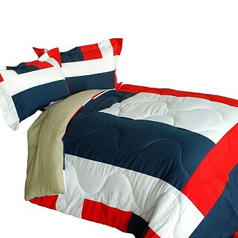 Quilted Patchwork Comforter Set with Coordinated Shams, Reversible Microfiber Bedding