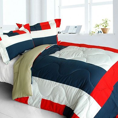 Quilted Patchwork Comforter Set with Coordinated Shams, Reversible Microfiber Bedding